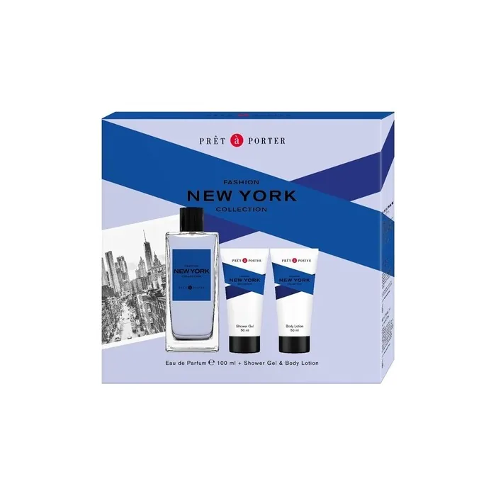 Coty Pret A Porter Fashion Man New York Eau De Cologne Spray 100ml Set With Body Balm 50ml And Shower Gel 50ml
