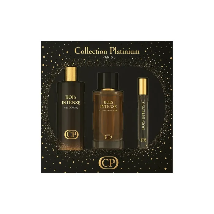 Collection Platinum Bois Intense Perfume Set 100ml with Shower Gel 250ml and 10ml Extrait