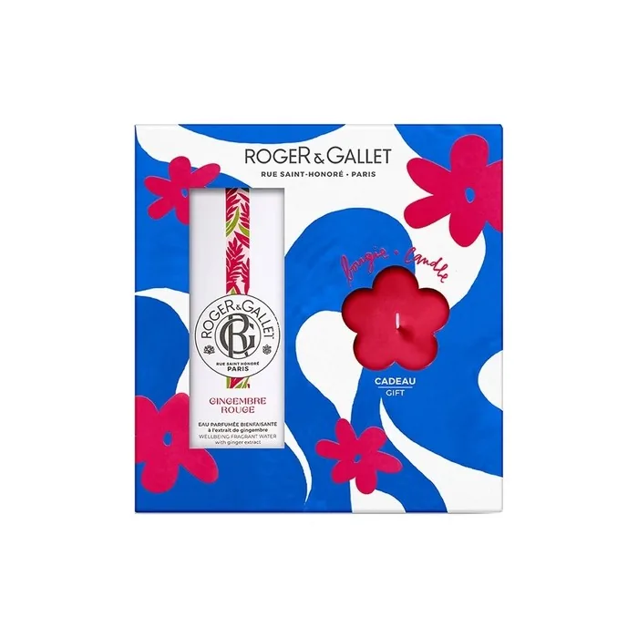 Roger & Gallet Ginger Red Scent Water Gift Set 100ml with Free Scented Candle 85g