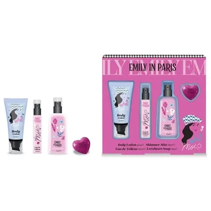 Emily in Paris Gift Set with Body Lotion, Shimmer Mist, Eau de Toilette, and Loveheart Soap