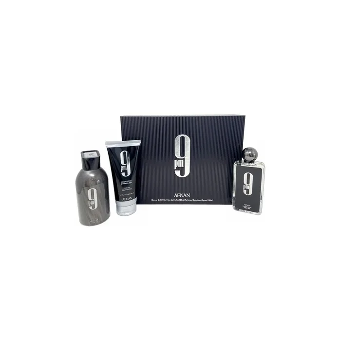 Afnan 9 PM Gift Set Eau de Parfum 100ml Shower Gel 200ml Deo 250ml for Men