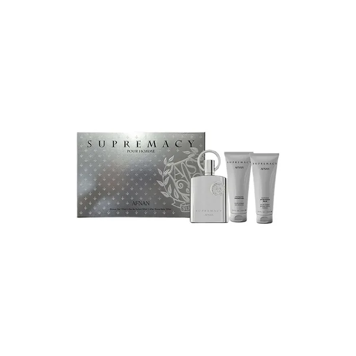 Afnan Supermacy Silver Eau De Parfum Spray 100ml Set With Shower Gel And Balm