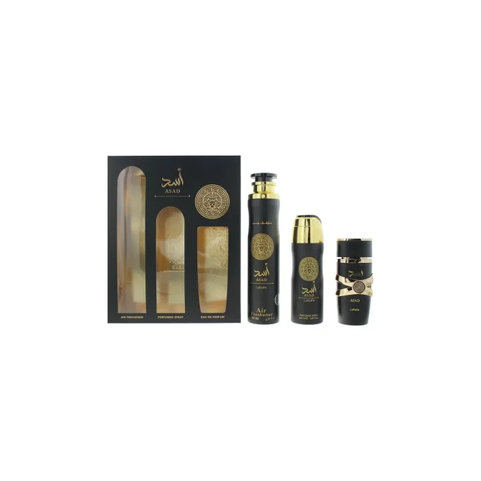 Lattafa Asad Eau de Parfum 100ml, Air Freshener 300 ml + Perfumed Spray 200ml