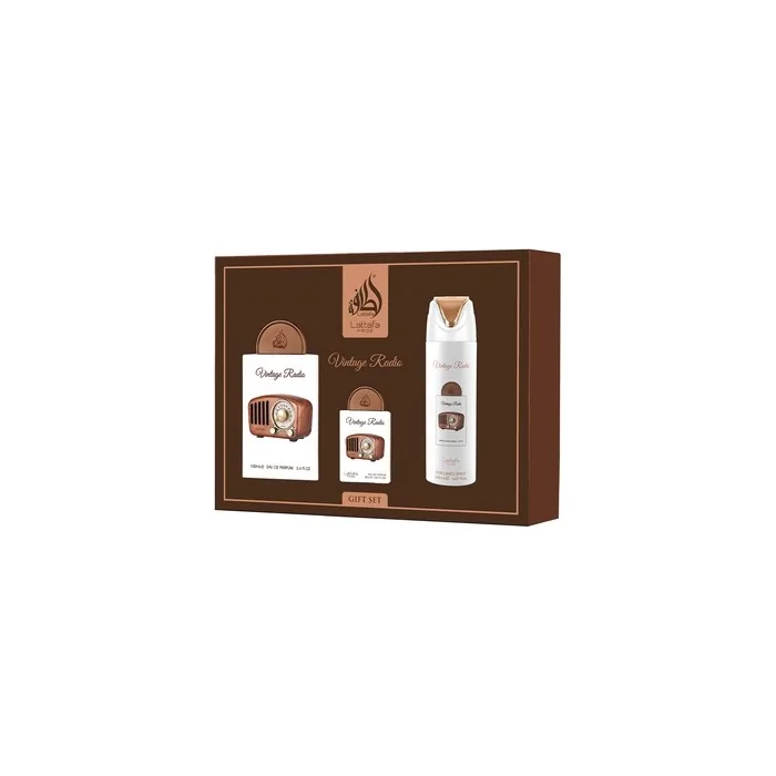 Lattafa Pride Vintage Radio Giftset Eau De Parfum 100ml + 20ml + Deodorant 200ml Unisex Fragnance