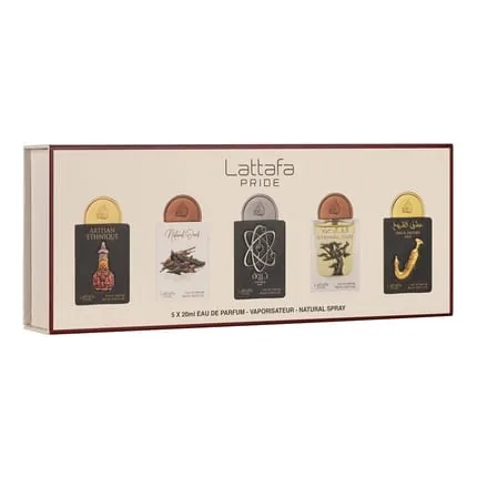 Lattafa Pride Giftset No.2 - Artisan Ethnique, Natural Oud, Tharwah Silver, Eternal Oud, Ishq Al Shuyukh Gold Set 5x20ml EDP