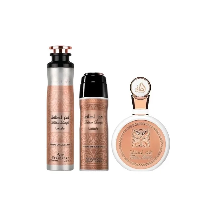 Lattafa Fakhar Woman Gift Set 100 Ml Perfumed Spray And 200 Ml Room Freshener