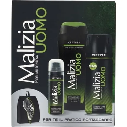 Malizia Men's Gift Set - Vetyver Perfume, Shower Gel, Shampoo, And Shaving Foam