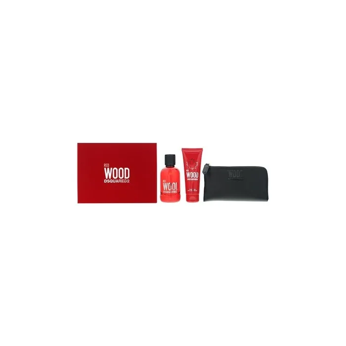 Dsquared2 Red Wood Gift Set Eau De Toilette 100ml Shower Gel 100ml Wallet For Women