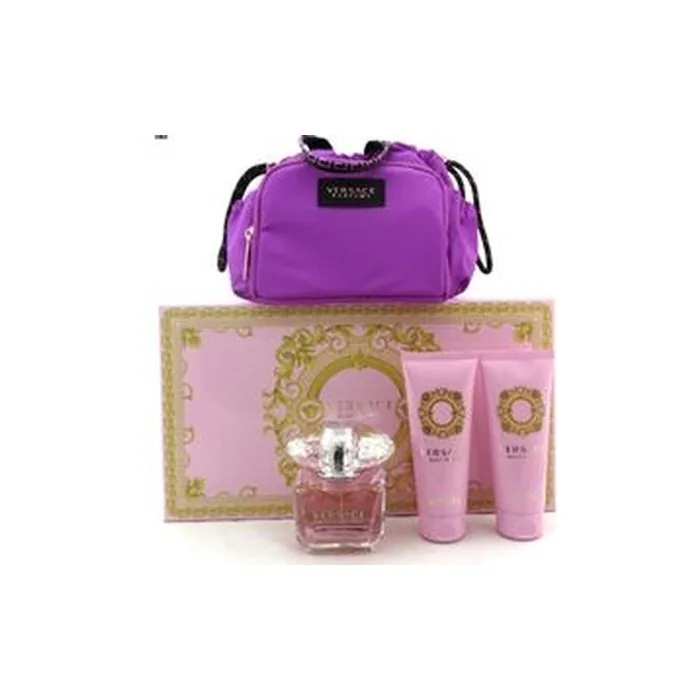 Versace Bright Crystal Gift Set Eau De Toilette Spray 90ml Body Lotion 100ml Shower Gel 100ml And Cosmetic Bag