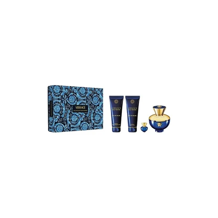 Versace Dylan Blue Pour Femme Gift Set - Edp Spray 100ml, Shower Gel 100ml, Body Lotion 100ml, Miniature Edp 5ml
