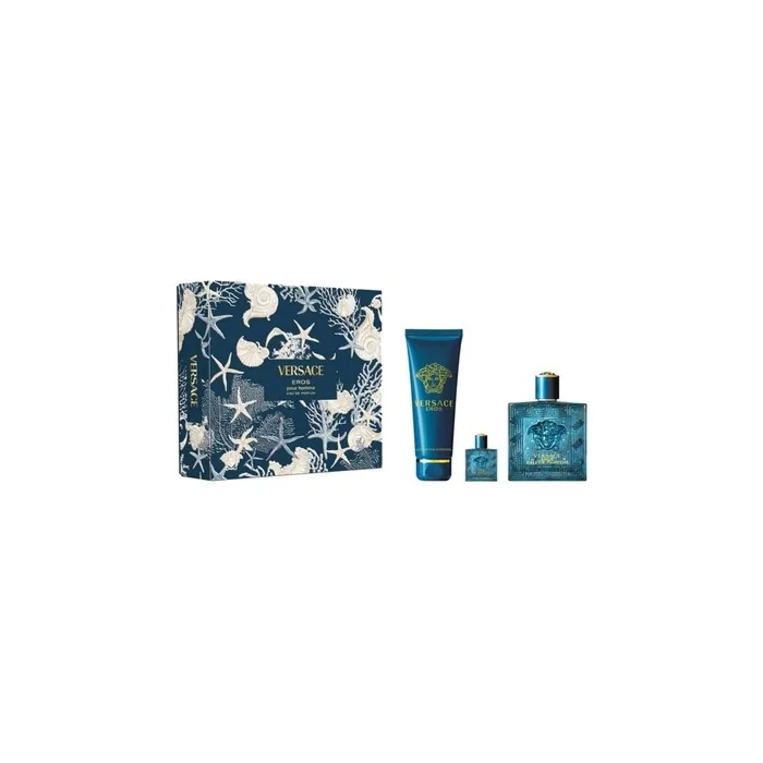 Versace Eros Eau De Parfum Spray Set 100ml Spray 150ml Shower Gel 5ml Miniature