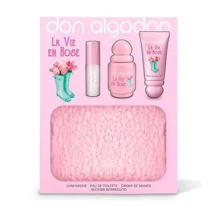 Don Algodon Eau De Toilette La Vie En Rose Women's Gift Set 30 Ml Hand Cream Highlighter And Bag