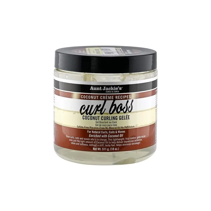 Aunt Jackie's Coconut Crème Recipes Curl Boss Coconut Curling Hair Gel for Natural Curls, Coils and Waves 18 oz