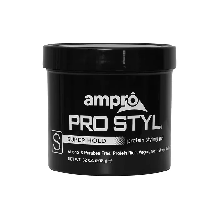 Ampro Pro Styl Styling Gel Protects and Strengthens Your Strands Non-Flaking Alcohol Free Vegan Formula Flexible Touchable Hold for All Hair Textures Super Hold 32 oz
