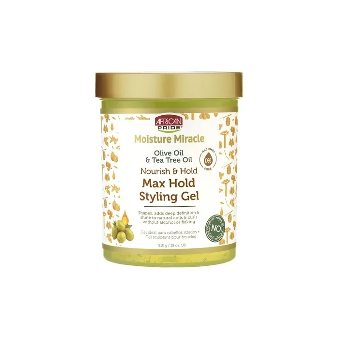 African Pride Moisture Miracle Max Hold Styling Gel with Olive Oil & Tea Tree Oil 18 fl oz