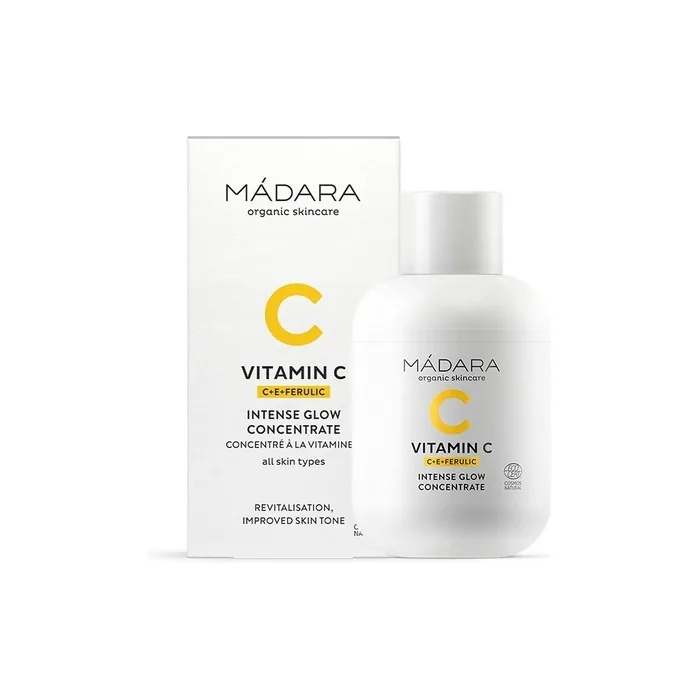 MÁDARA Vitamin C Intense Glow Concentrate Organic Skincare Brightens and Moisturizes Skin with Ferulic Acid and Vitamins C+E 30ml