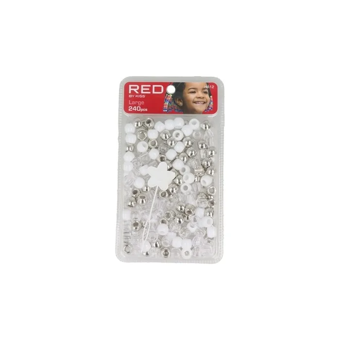 Red Kiss L Hair Beads 240 Pieces Silver Assorted