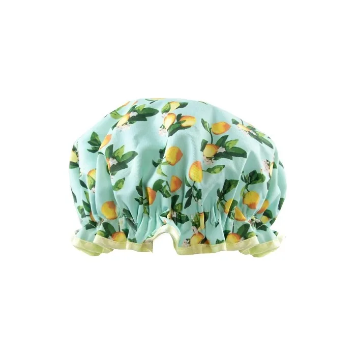 The Vintage Cosmetic Company Lemon Print Shower Cap Lightweight and Waterproof Reusable Cap for Women