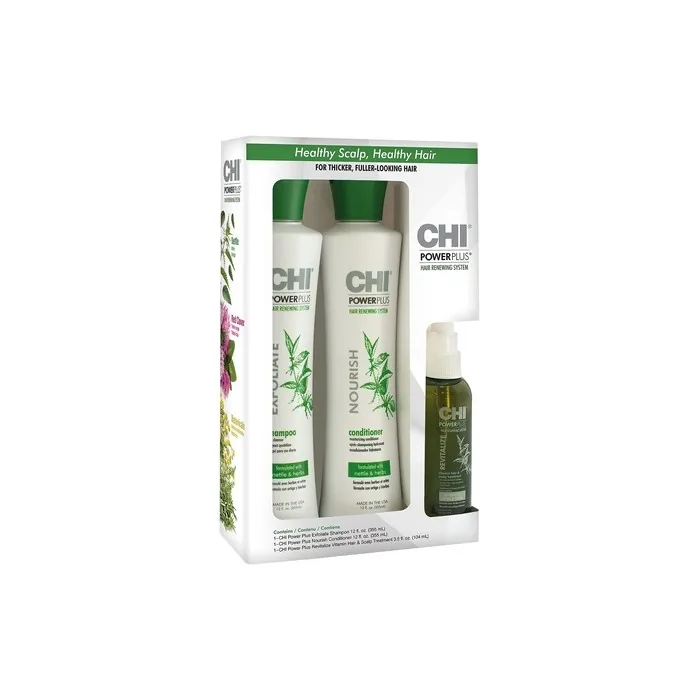 Deep cleansing shampoo 355ml, moisturizing conditioner 355ml, leave-in care 104ml