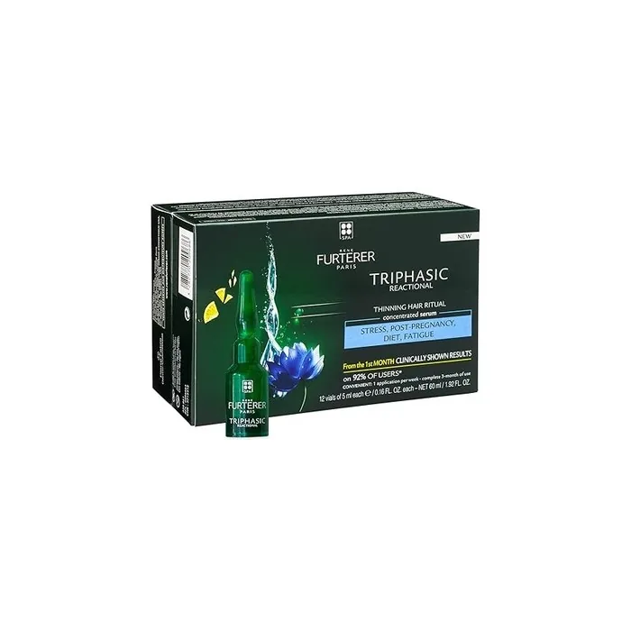 Rene Furterer Triphasic Reactional Set With 12 Ampoules And Free 100 Milliliter Antihair Loss Shampoo
