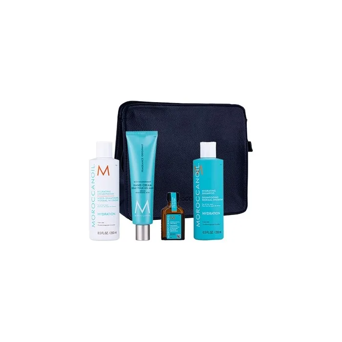 Moroccanoil Luminous Wonders Hydrating Shampoo Set - Includes Hydrating Shampoo 250ml, Hydrating Conditioner 250ml, Treatment 25ml, Hand Cream 100ml, And Cosmetic Bag