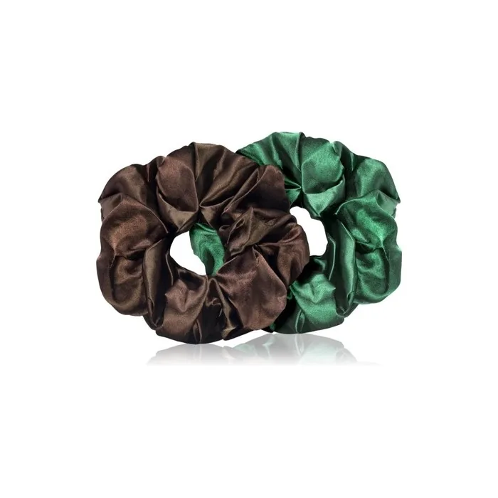 Brushart Hair Large Satin Scrunchie Set Brown & Green 2 Pieces