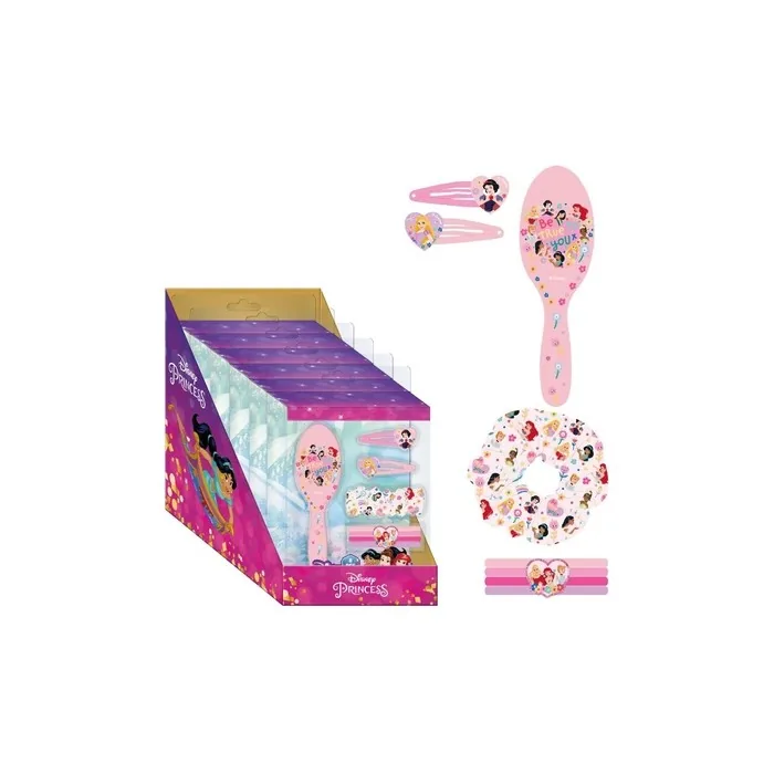 Princess Beauty Set With 1 Brush 2 Hairpins 4 Hair Ties And 1 Fabric Hair Tie Multicolor Inspired By Princesses Original Product Designed In Spain