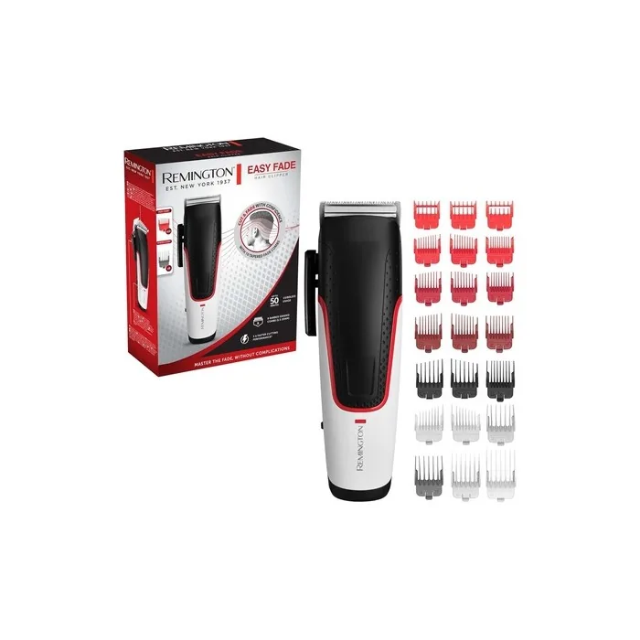 Remington HC500 Hair Clipper with Self-Sharpening Stainless Steel Blades 10 Angled Fade Combs 9 Attachment Combs 2 Combs for Hair Behind the Ears Corded/Cordless Operation Easy Fade Basic