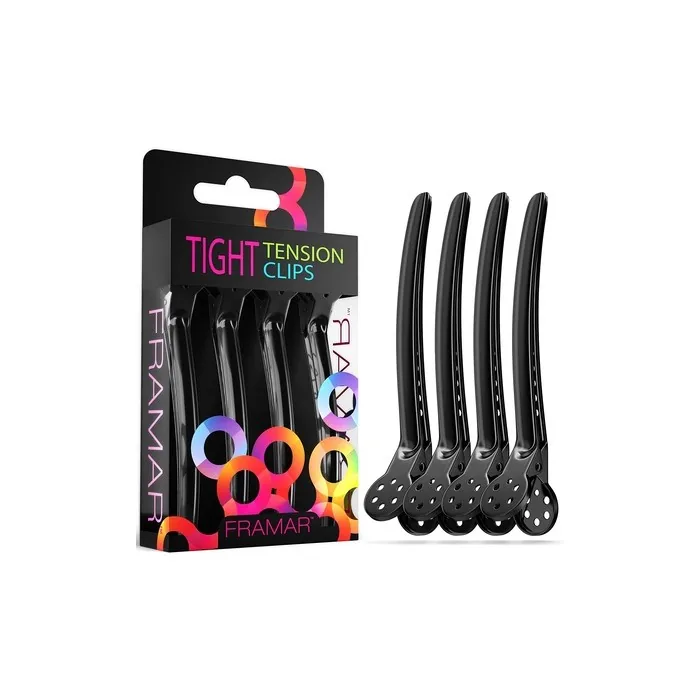 Framar Black Tight Tension Clips Set of 4 Professional Hair Clips for Styling - Extra Tight and Durable