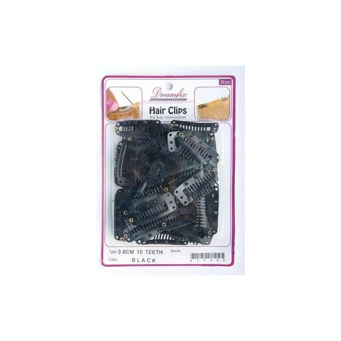 Dreamfix Hair Clips - 50 Pieces, 10 Teeth, 3.8 Cm, Black