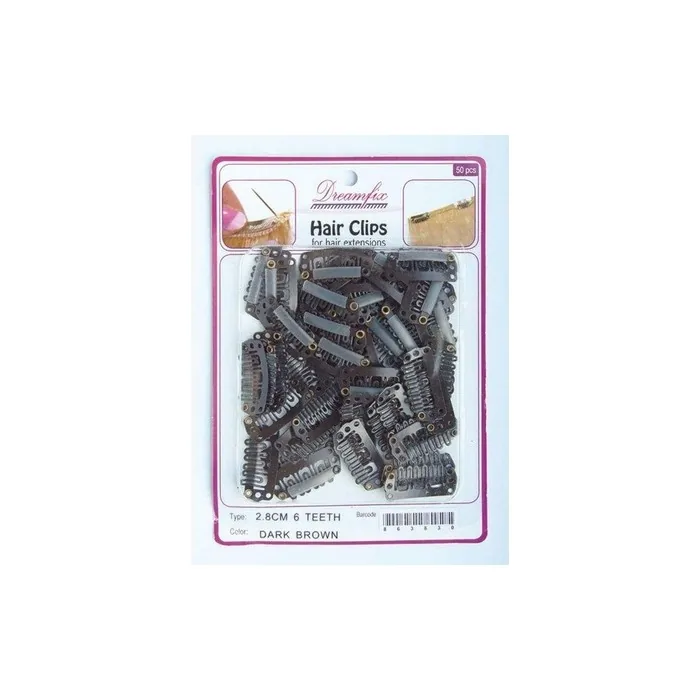 Dreamfix Hair Clips - 50 Pieces, 6 Teeth, 2.8 Cm, Dark Brown