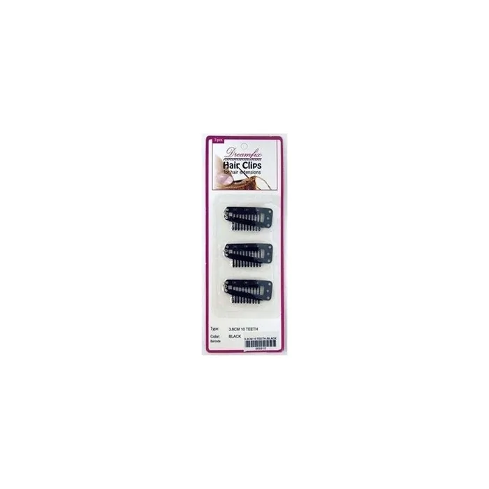 Dreamfix Hair Clips - 3 Pieces, 10 Teeth, 3.8 Cm, Black