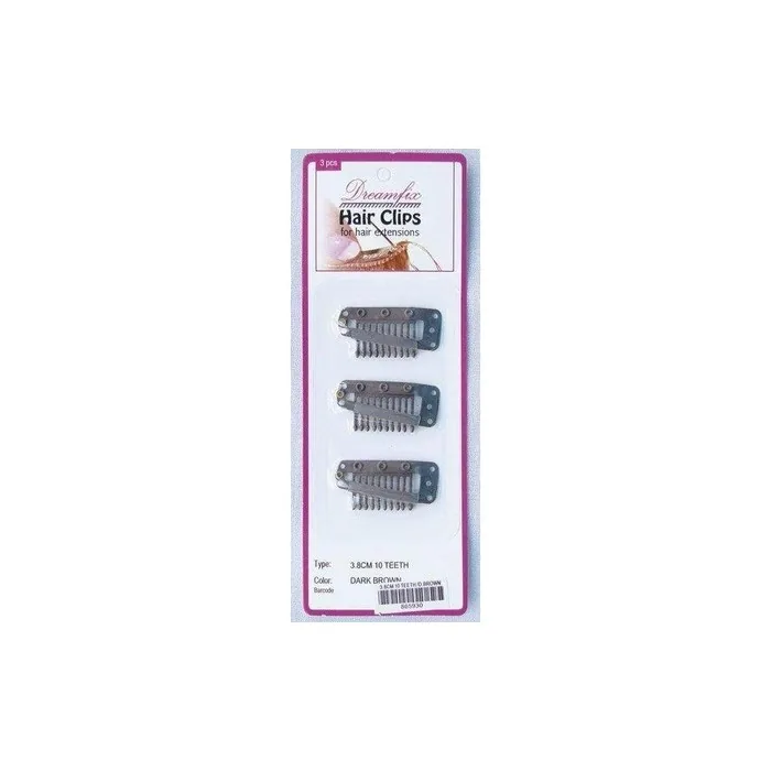 Dreamfix Hair Clips - 3 Pieces, 10 Teeth, 3.8 Cm, Dark Brown