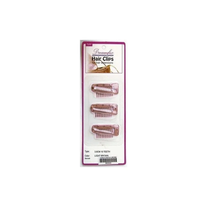 Dreamfix Hair Clips - 3 Pieces, 10 Teeth, 3.8 Cm, Light Brown