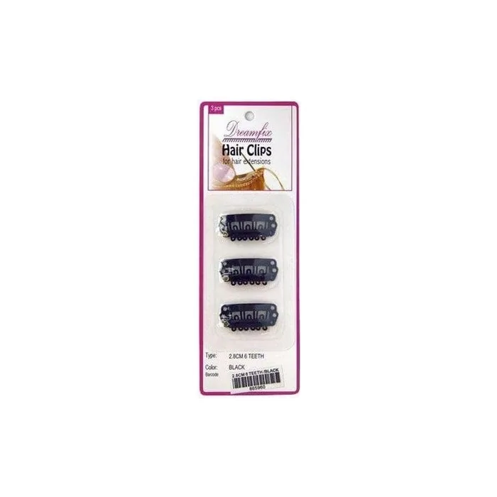 Dreamfix Hair Clips - 3 Pieces, 6 Teeth, 2.8 Cm, Black