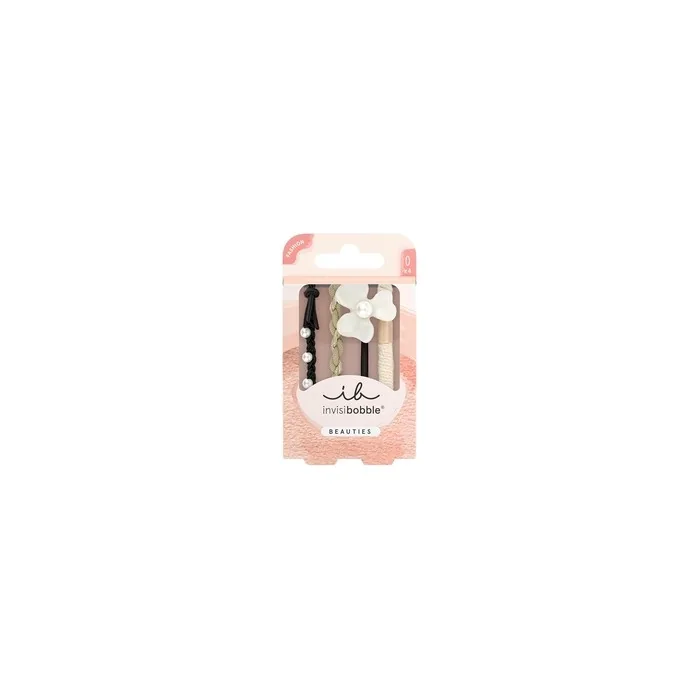 Invisibobble Beauties Flower Pearl Hair Clip Set for Women - Pack of 4