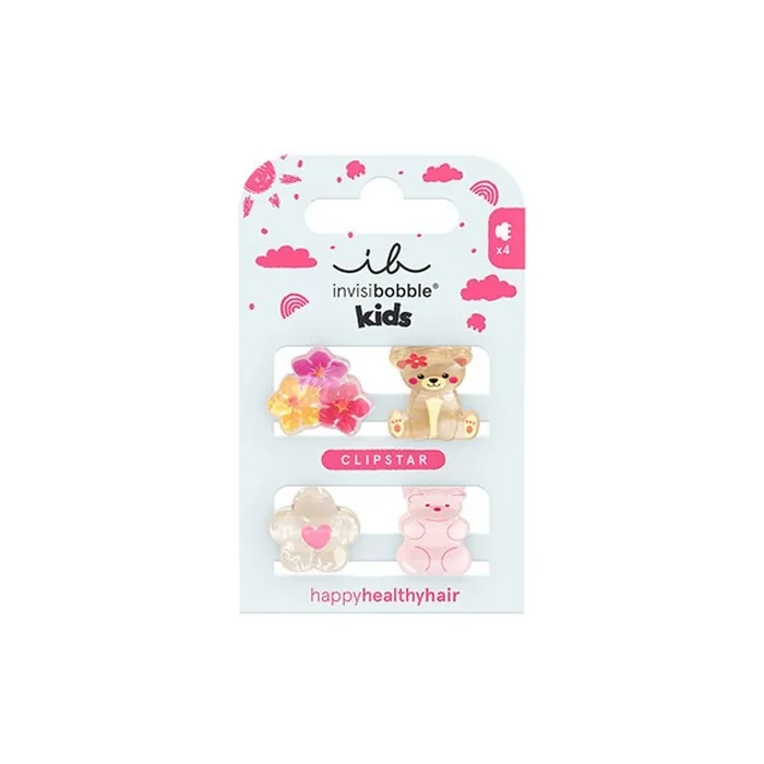 Invisibobble Clipstar Kids Bearly Bloomed Hair Clips 4 Pieces