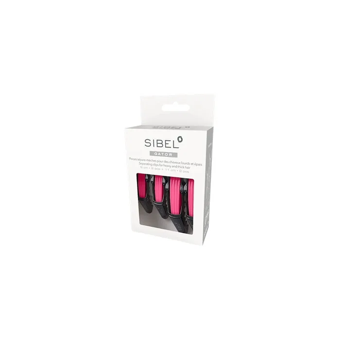 Sibel Gator Pink Separating Clips For Heavy And Thick Hair 2 Pieces Of 9 Cm And 2 Pieces Of 11 Cm