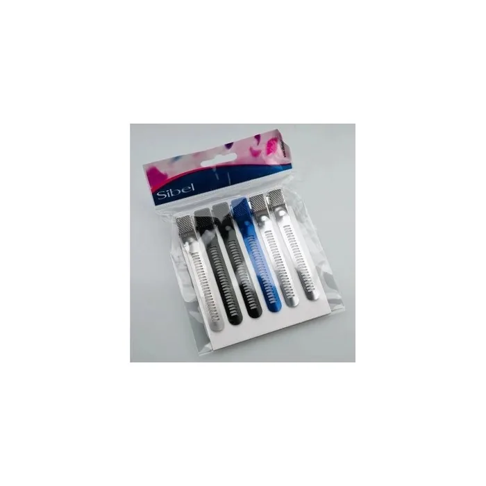 Sibel Large Aluminium Hair Section Clips Assorted Colours - Pack of 6