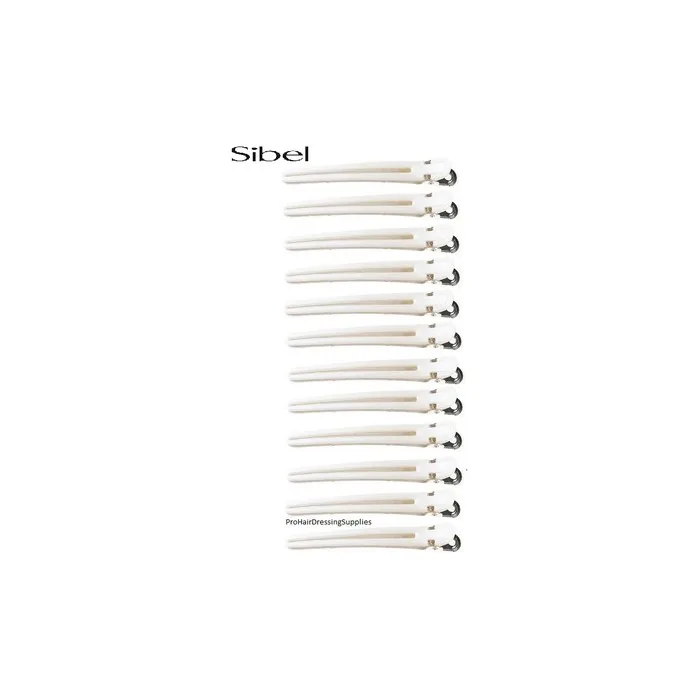 Sibel 12 X White Aluminium Hair Clips Clamps For Hairdressing Sectioning