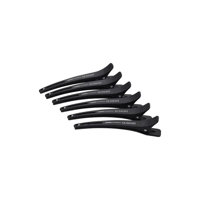 T4B LUSSONI 6-Piece Carbon Hairdressing Clips with Elastic Rubber Band for All Hair Types - Pack of 6