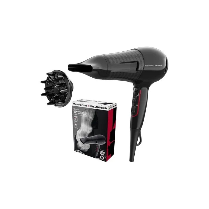 Rowenta x Karl Lagerfeld CV591L Powerline Hair Dryer 2100W with Ion Booster and Thermo Control - Black/Red