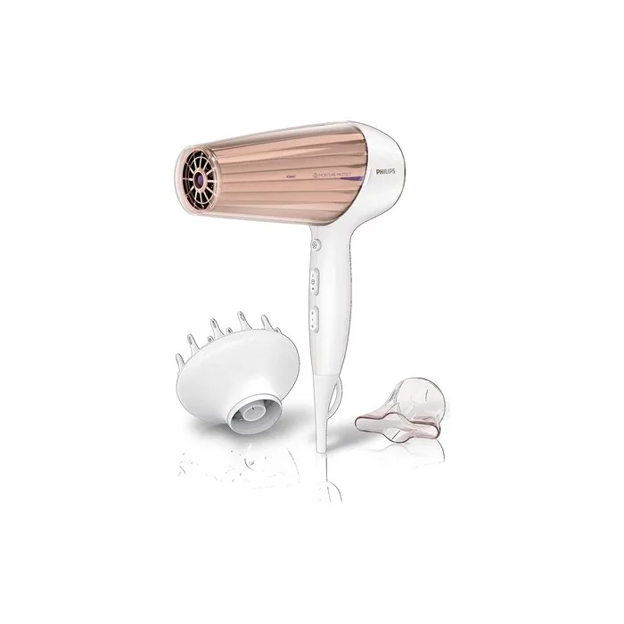 Philips MoistureProtect Hair Dryer 2300W with Ionization Function 6 Heat and Speed Settings - Model HP8280/00 with Diffuser and Styling Nozzle