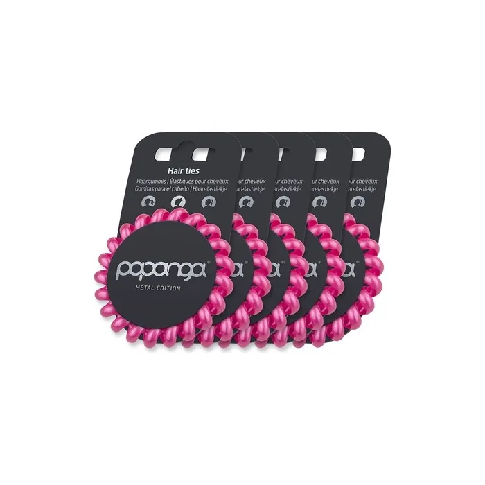 Papanga Spiral Hair Elastics Metal Edition Size Big, Metallic Dragon Pink Pack