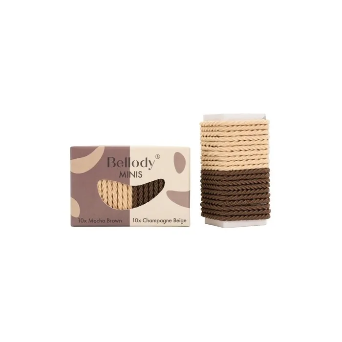 Bellody Minis Small Mini Hair Ties for Stylish Braided Hairstyles & Small Braids 20 Pieces Brown/Beige