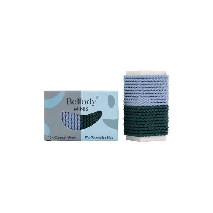 Bellody Minis Small Mini Hair Ties for Stylish Braids and Small Braids 20 Pieces Green/Blue