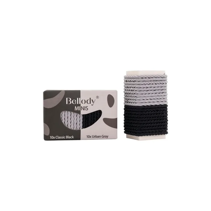 Bellody Minis Small Mini Hair Ties for Stylish Braids & Small Braids 20 Pieces Black/Gray