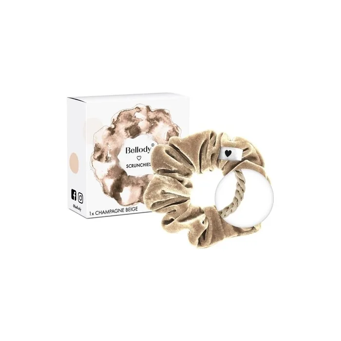 Bellody Velvet Scrunchies Strong Hold Exclusive Colors 1 Piece Champagne Beige