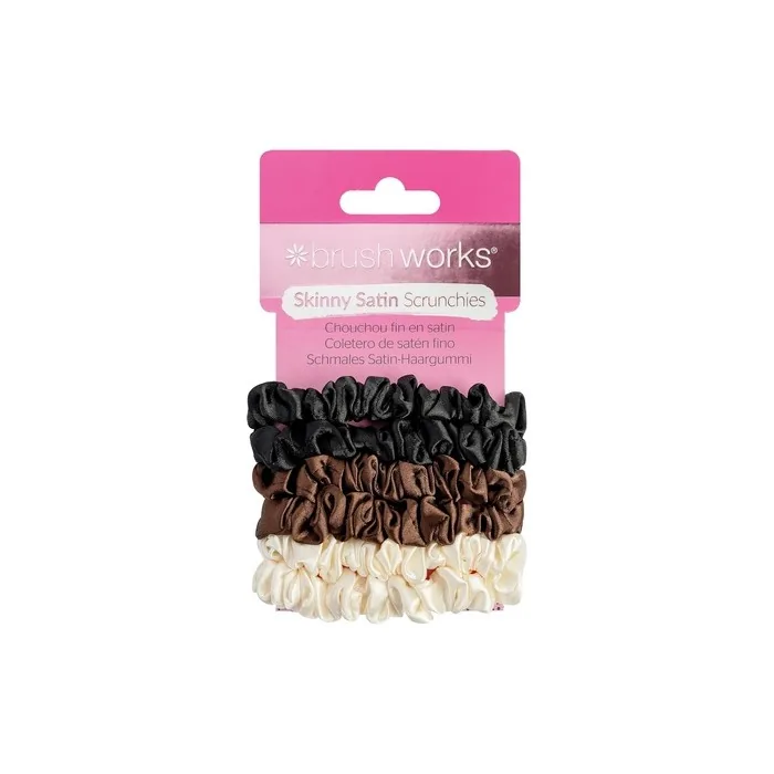 Brushworks Skinny Satin Scrunchies - Pack of 6