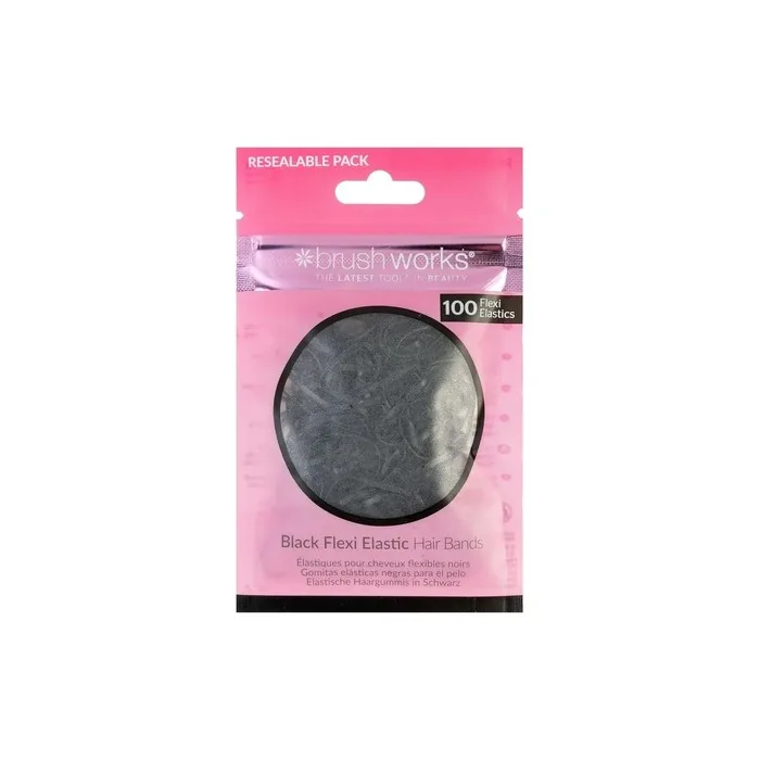 Brushworks Black Flexi Elastic Hair Bands - 100 Pieces